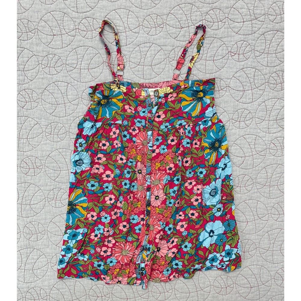 Natural Life Tank Top Multicolor Floral Boho Button Front / Women's XS